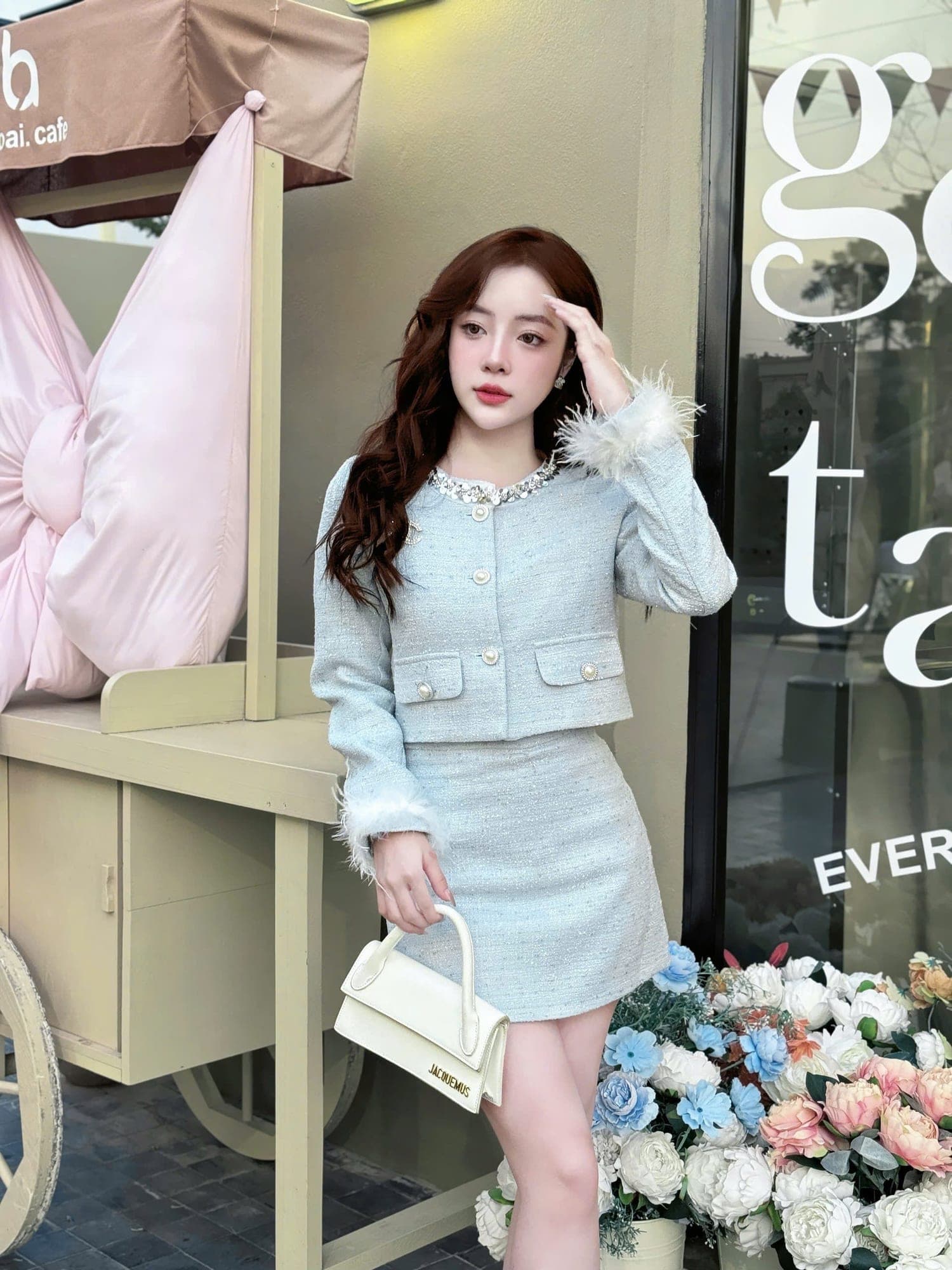 ชุดเซ็ท ทวิต แต่งขน สีฟ้า