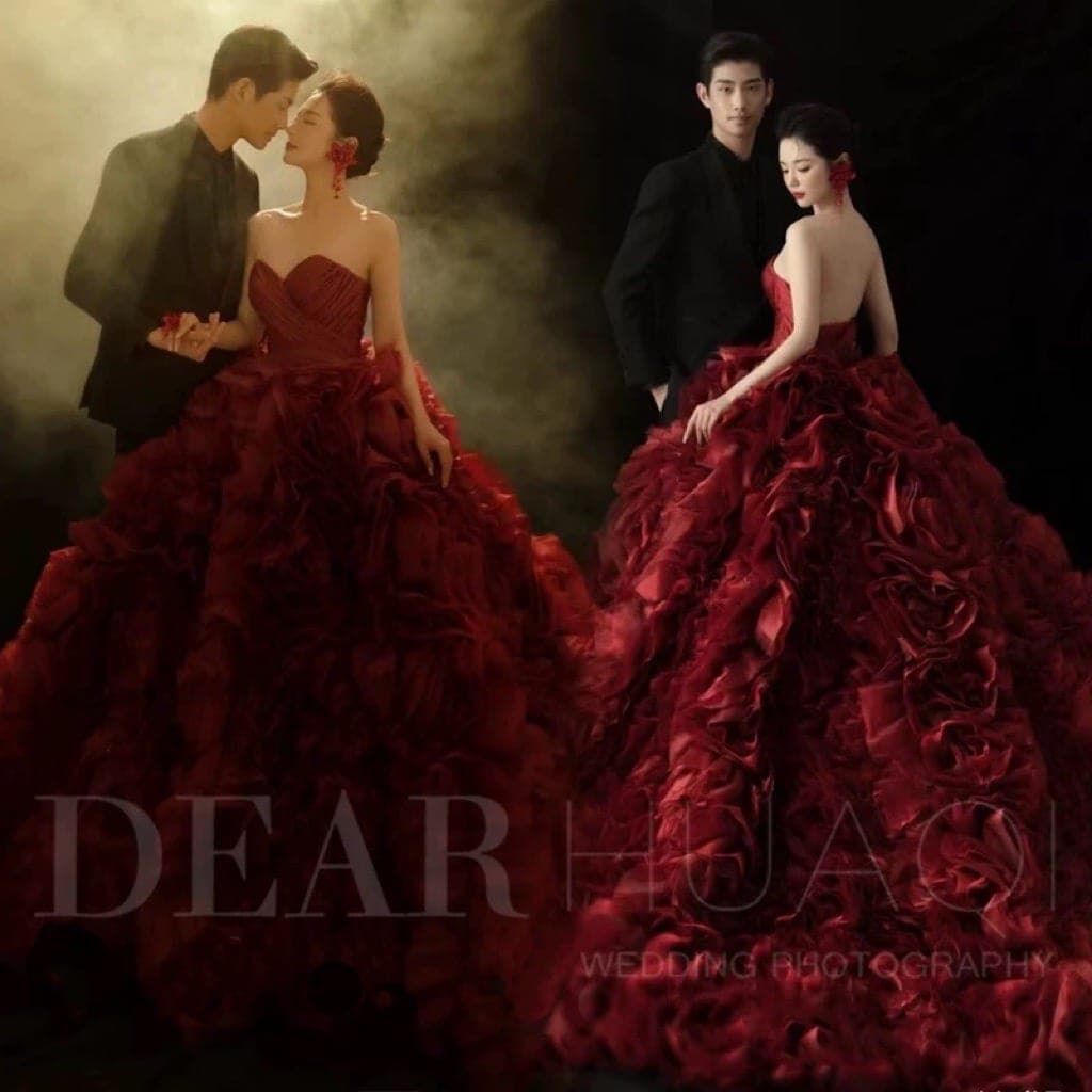 ชุดราตรี สีแดง ดอกกุหลาบ แบรนด์แท้ นำเข้า
