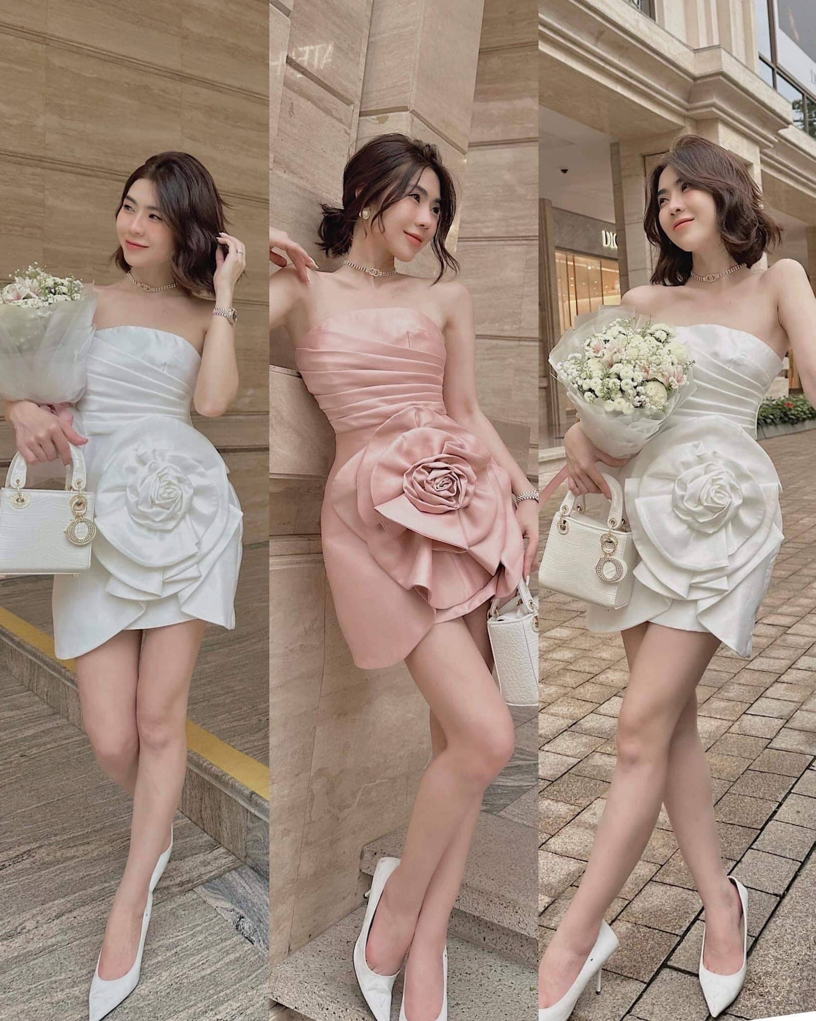 ชุดเดรส ดอกุหลาบ สีขาว
