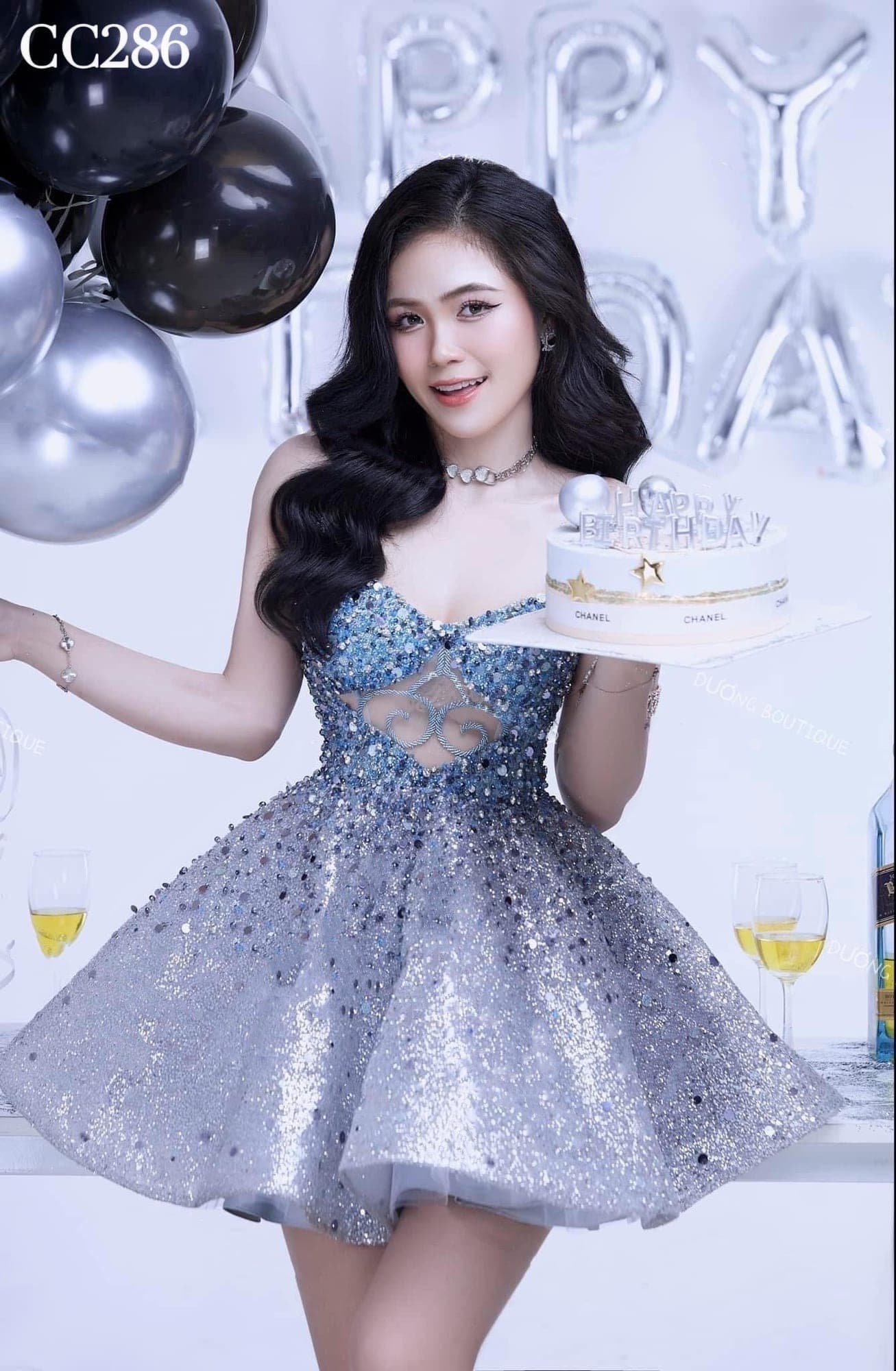ชุดเดรส กลิตเตอร์ สีฟ้า