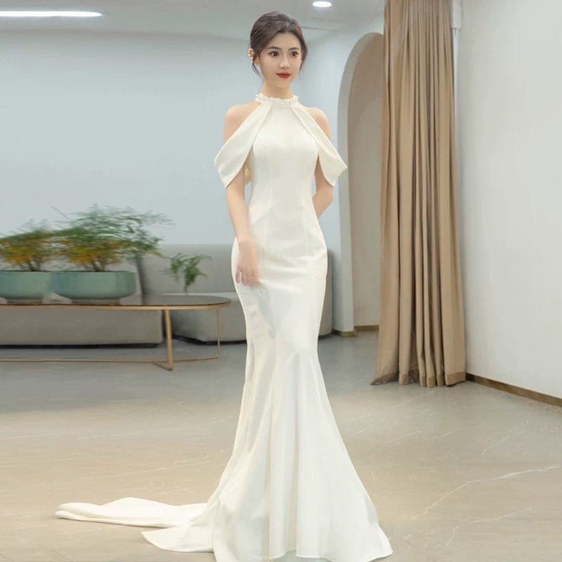 ชุดเจ้าสาว ชุดแต่งงาน หางยาว สีขาว