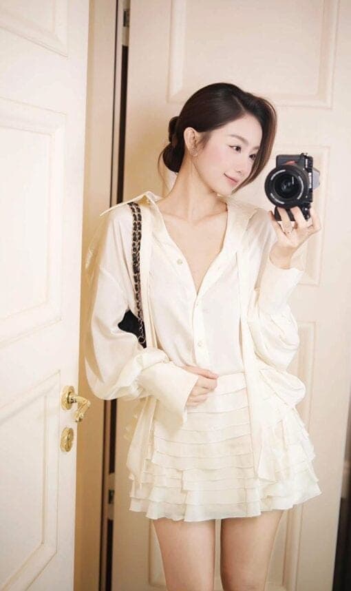 ชุดเซ็ท เสื้อ + กระโปรง สีดำ สีขาว