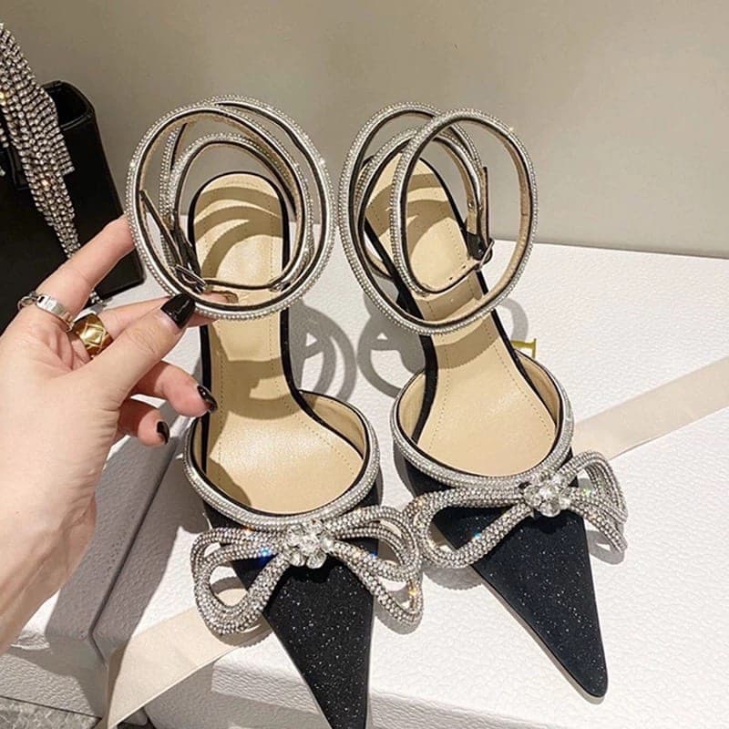 รองเท้า พรีเมียม แต่งโบว์เพชร สีดำ