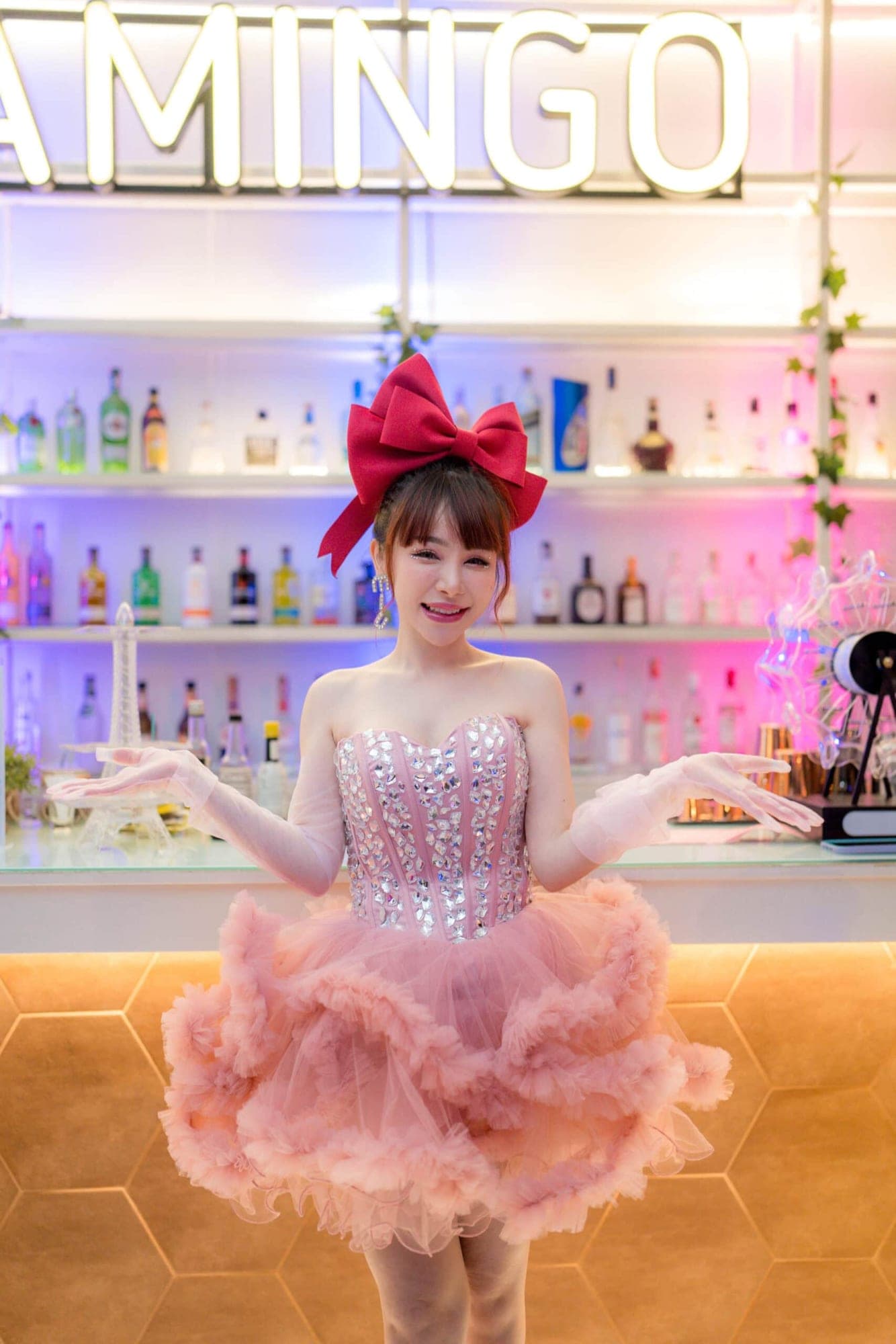 ชุดเดรส ฟูฟอง แต่งเพชร สีชมพู แบรนด์แท้ นำเข้า 2174 Size S-M BKK รูปที่ 6