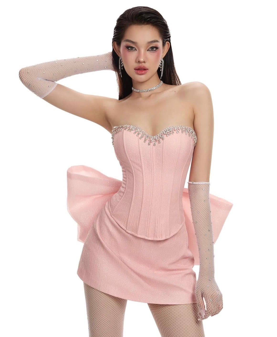 ชุดเซ็ท 3 ชิ้น เกาะอก กลิตเตอร์ แต่งเพรช โบว์ใหญ่ สีชมพู LANE CI 4030 Size S-M BKK รูปที่ 4
