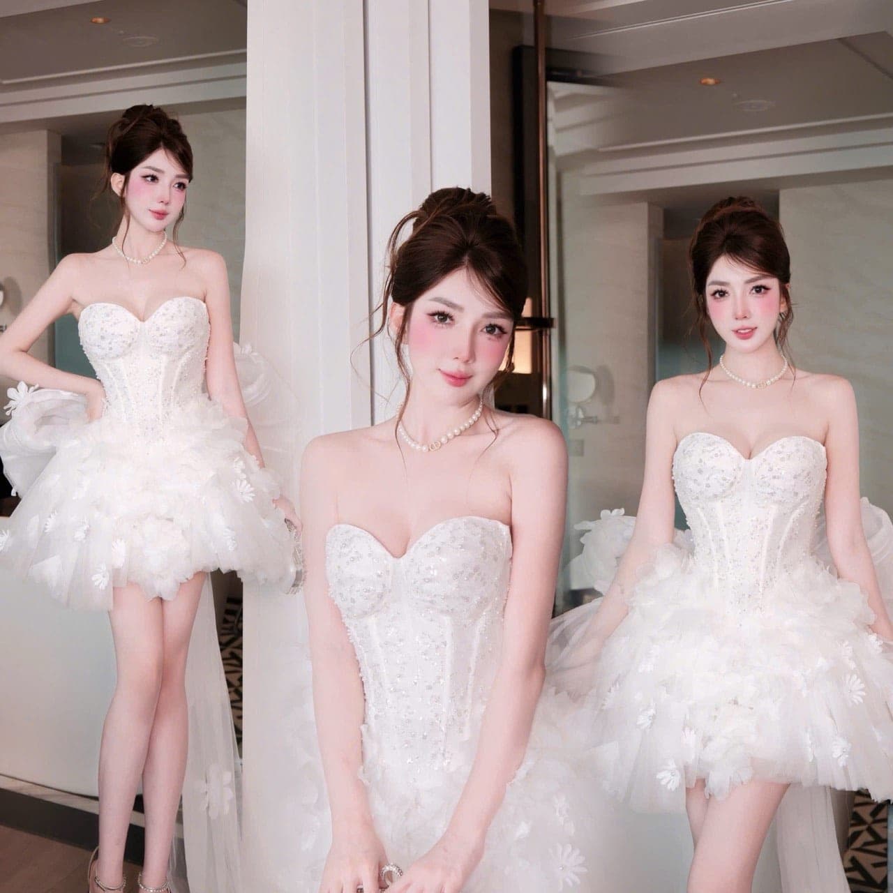 ชุดเดรส เกาะอก สีขาว แต่งมุก BRAND HISO 2340 BKK Size M รูปที่ 1