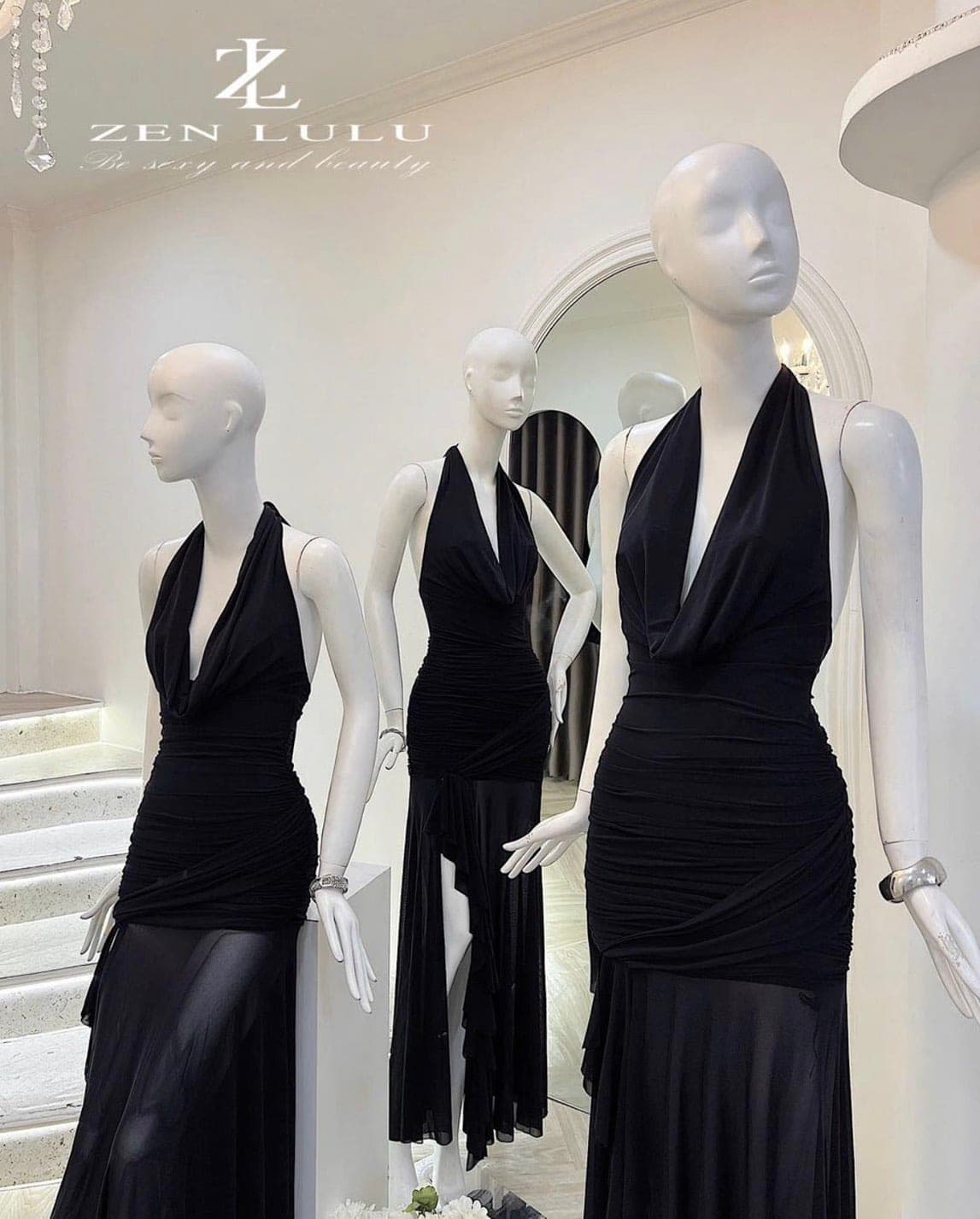 ชุดเดรส-ราตรี คล้องคอ เว้าหลัง สีดำ  ZEN LULU 2226 SIZE S-M BKK รูปที่ 6