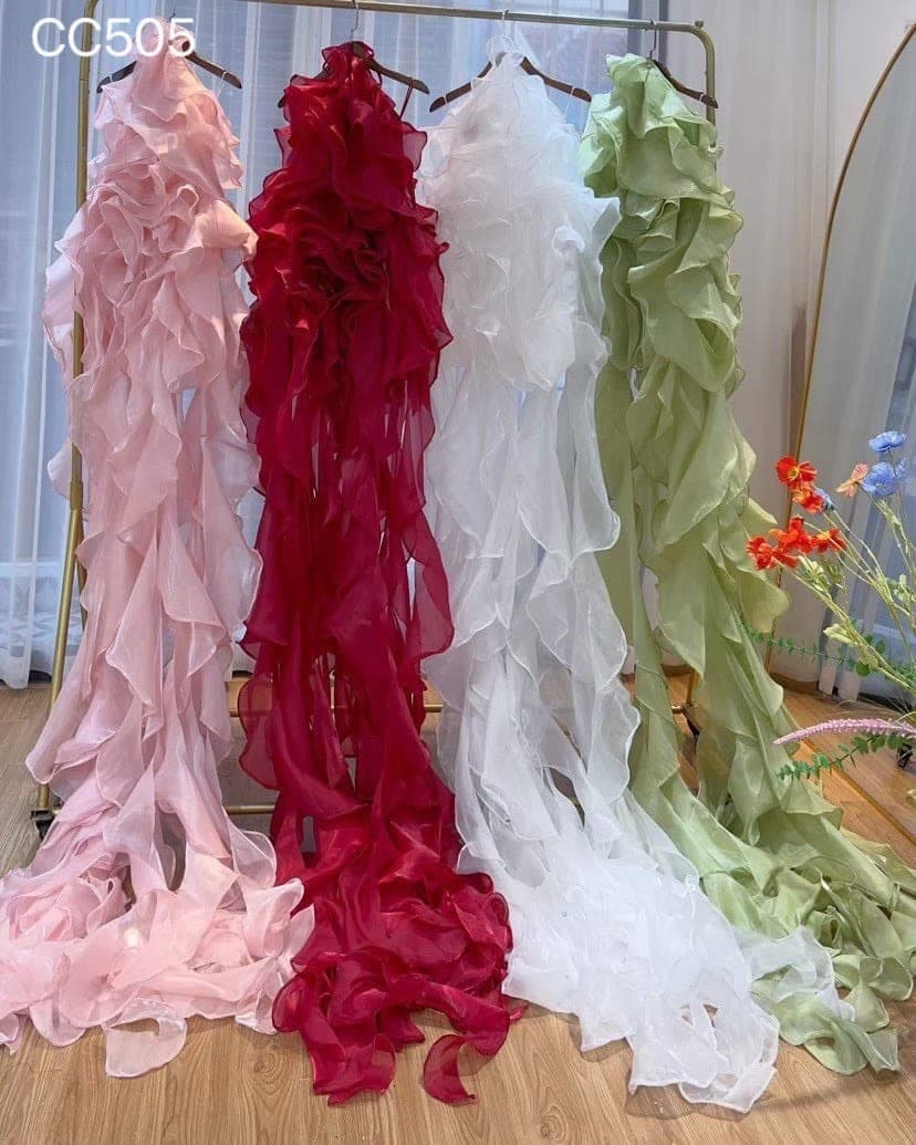 ชุดราตรียาว คล้องคอ หางยาว สีแดง 3014 Size S BKK รูปที่ 6