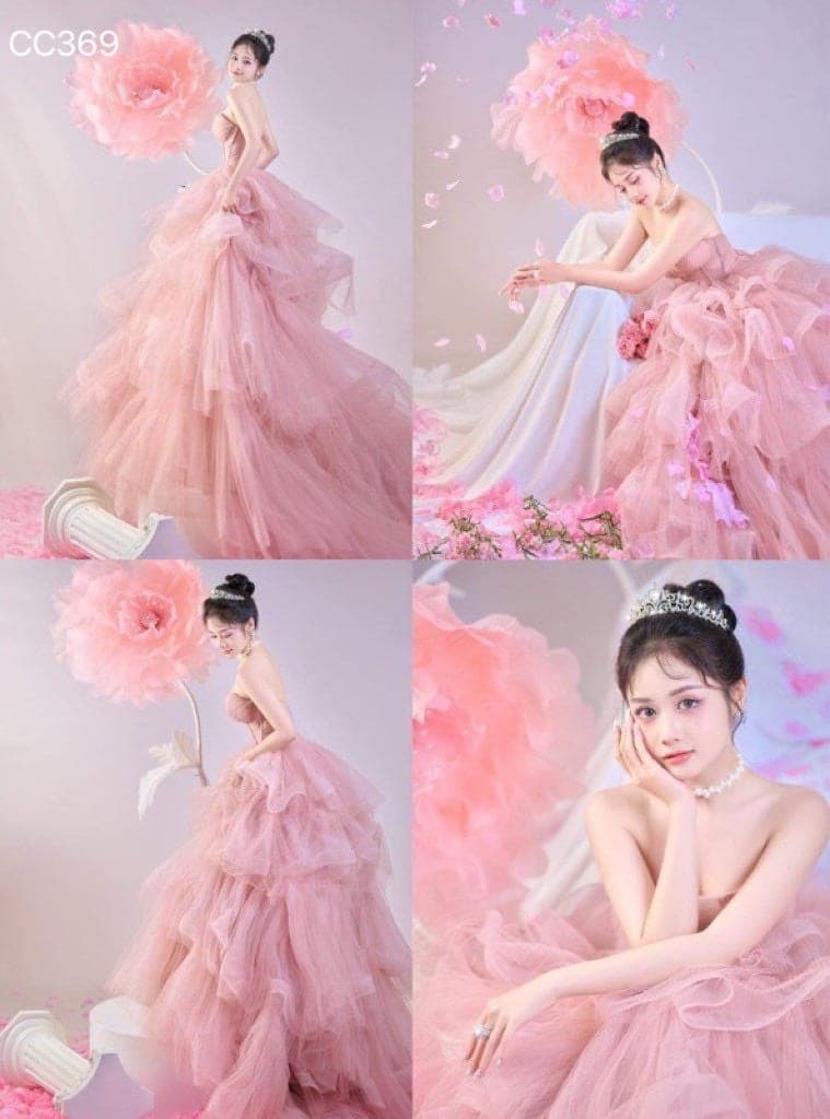 ชุดเดรส ฟู เกาะอก สีชมพู Brand HiSo 3064 Size S-M BKK รูปที่ 4