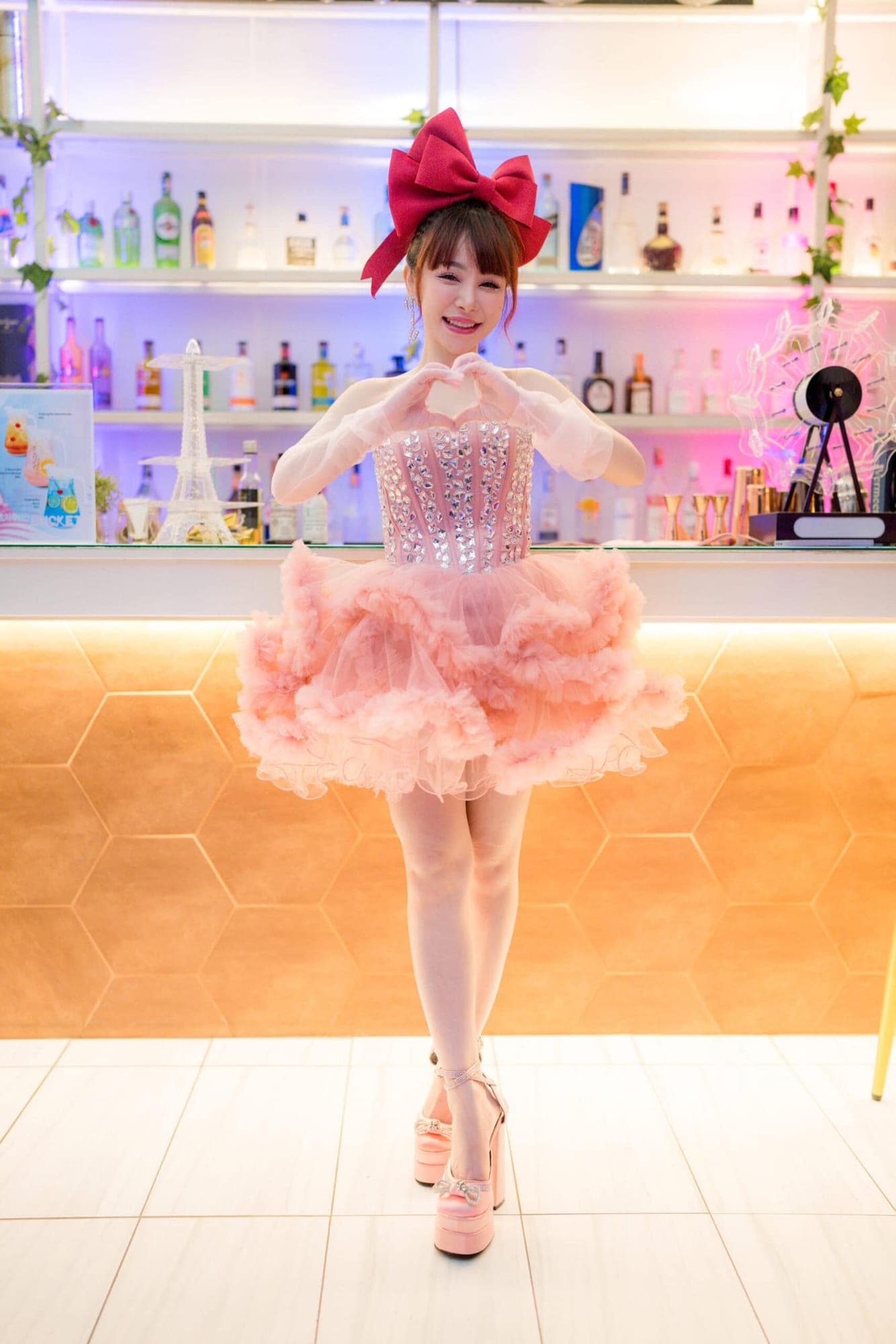 ชุดเดรส ฟูฟอง แต่งเพชร สีชมพู แบรนด์แท้ นำเข้า 2174 Size S-M BKK รูปที่ 4