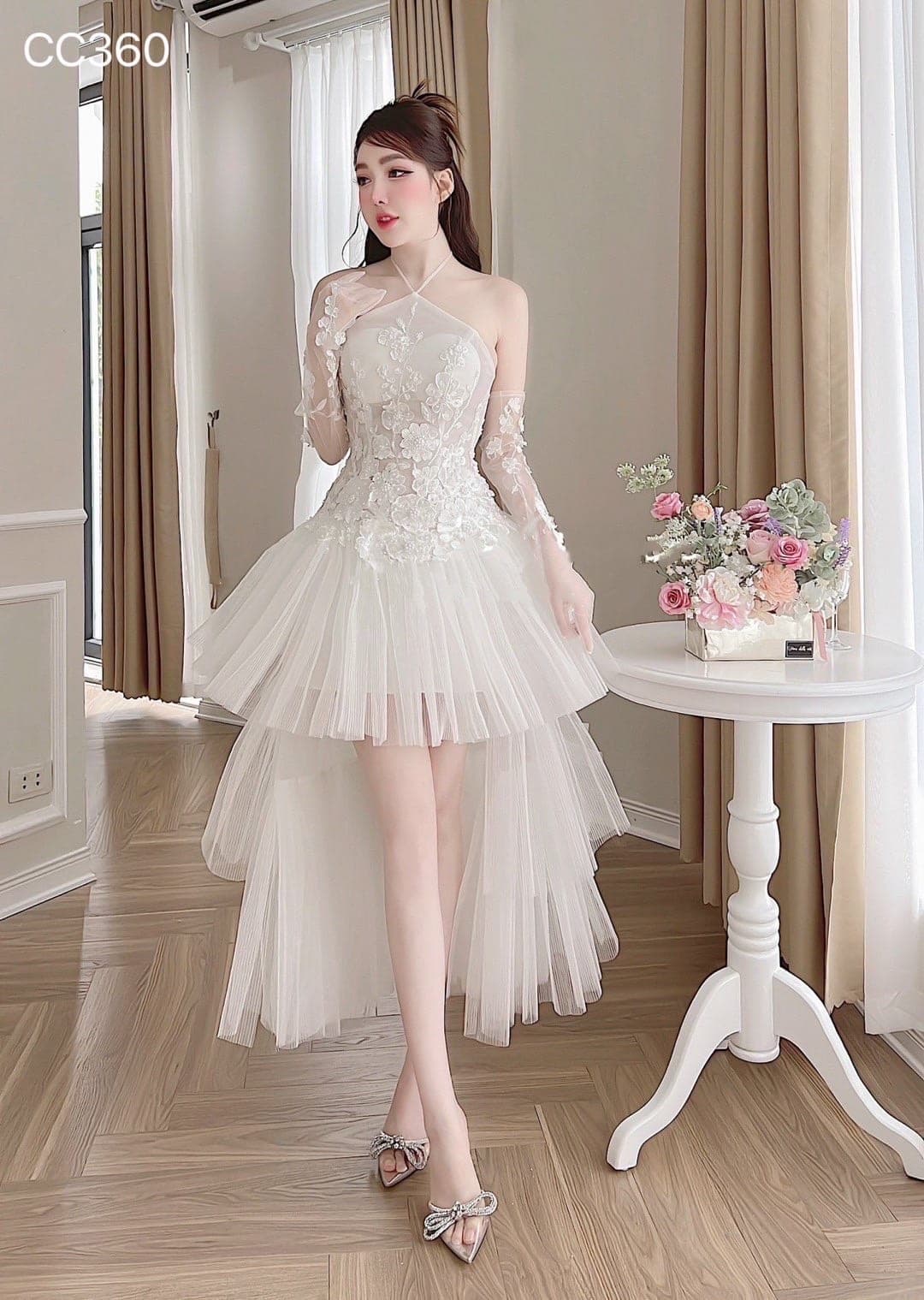 ชุดเดรส แต่งดอก สีขาว Brand HiSo 2132 Size S-M BKK รูปที่ 3