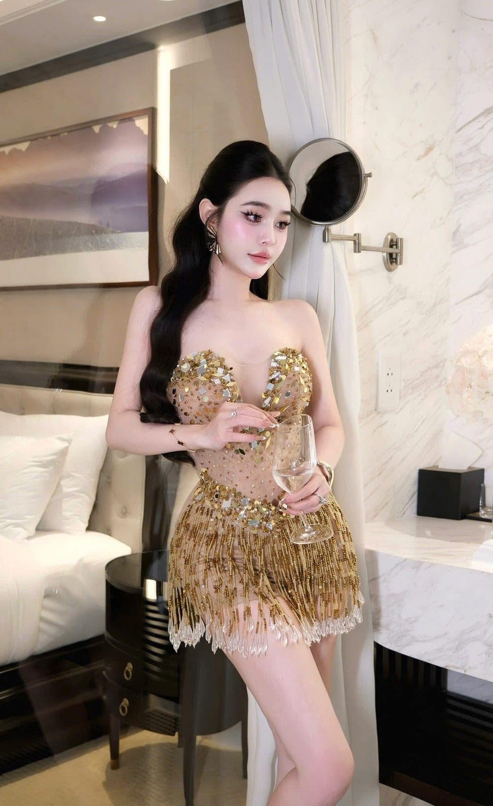 ชุดเดรส กลิตเตอร์ สีน้ำตาล-ทอง Brand HiSo 2213 Size S-M BKK รูปที่ 3