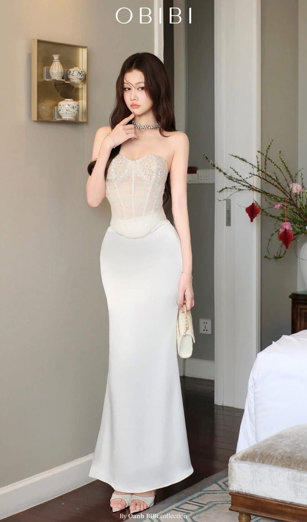 ชุดเซ็ท เกาะอก คอร์เซ็ต กลิตเตอร์  สีขาว BRAND OBIBI 4036 BKK SIZE M รูปที่ 5
