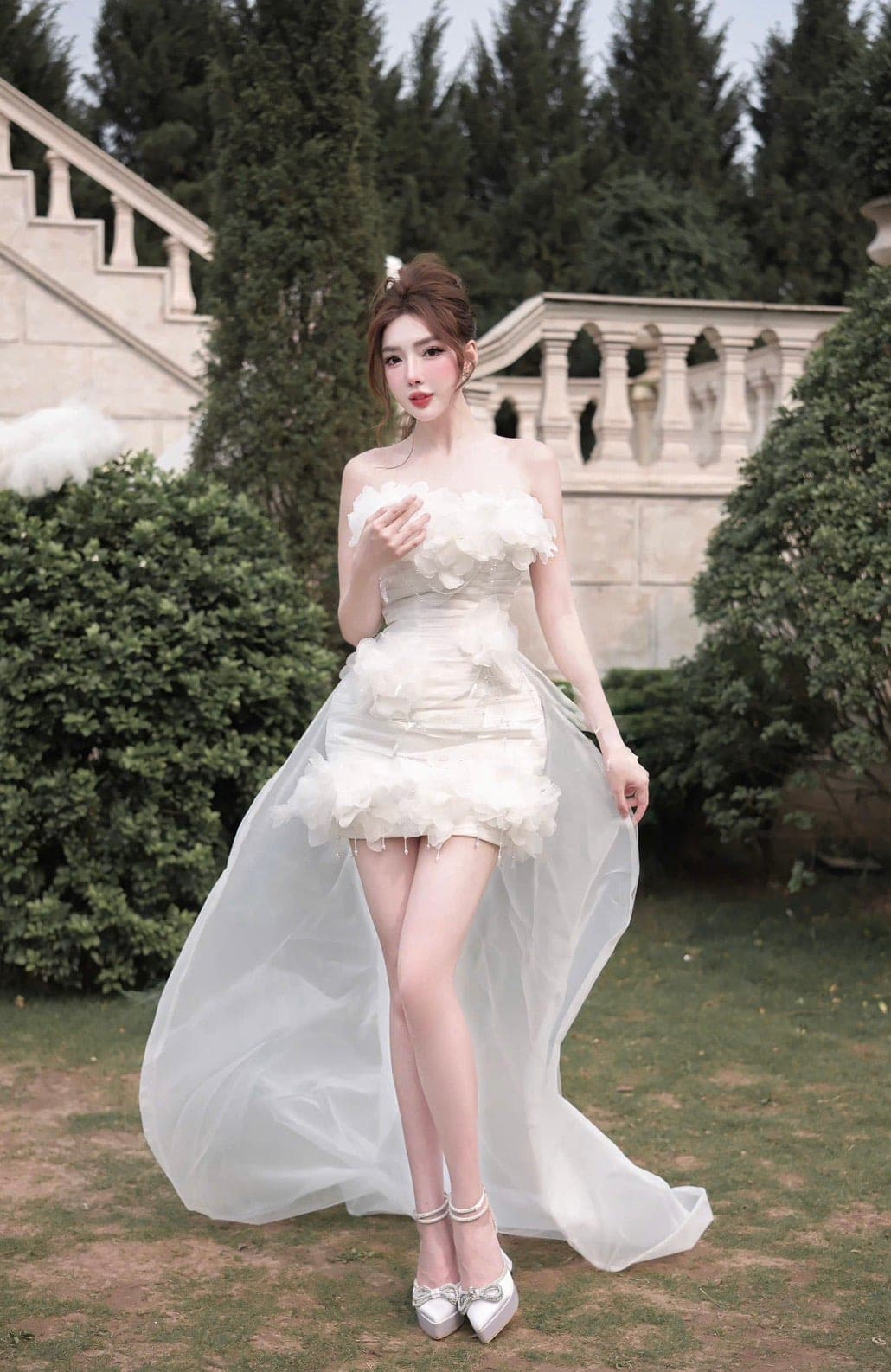 ชุดเดรส เกาะอก แต่งดอก สีขาว Brand HiSo 2181 Size S BKK รูปที่ 4