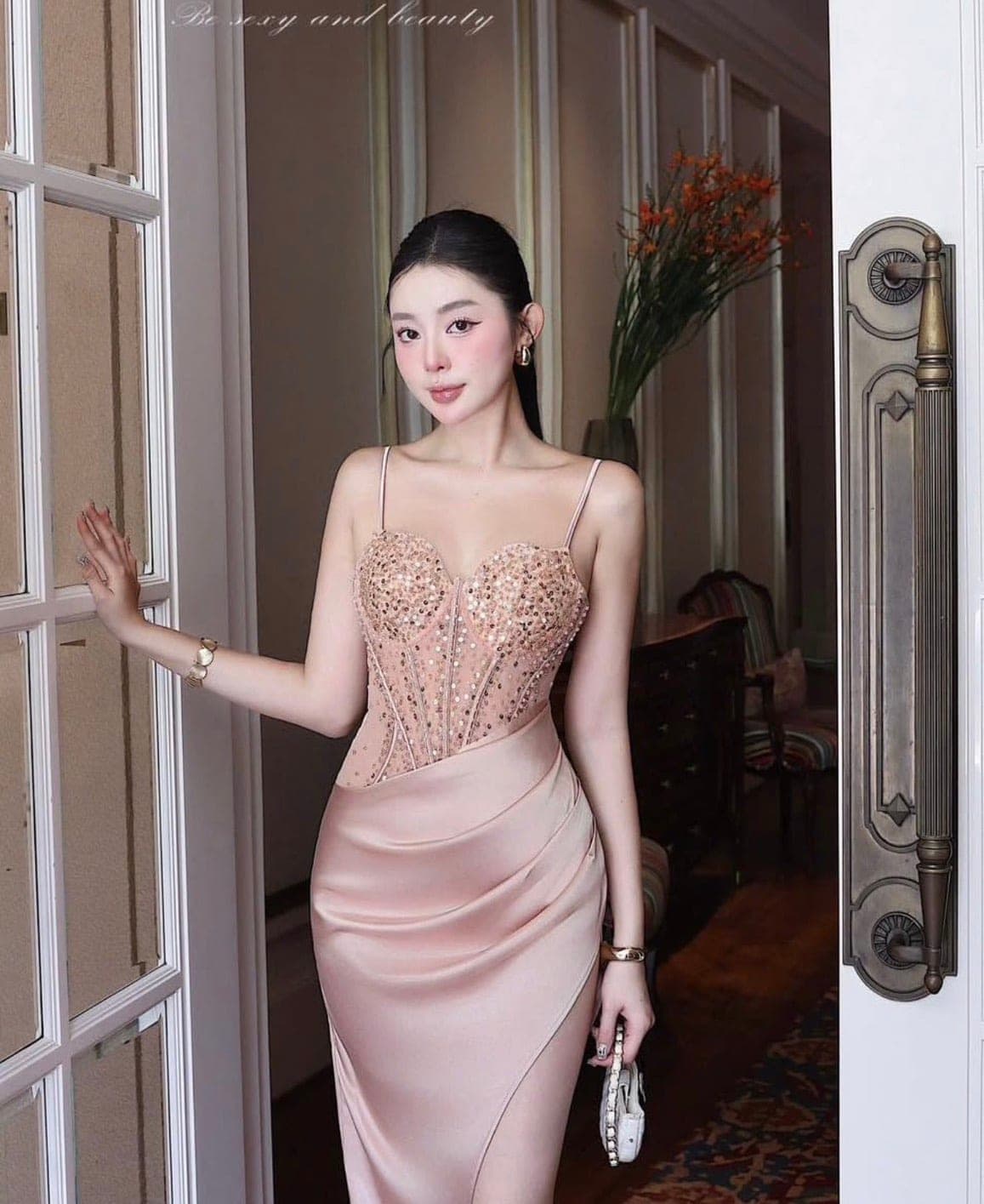 ชุดเดรส สายเดี่ยว ราตรี สีครีม - โอรส ZEN LULU 2188 Size S-M BKK รูปที่ 1