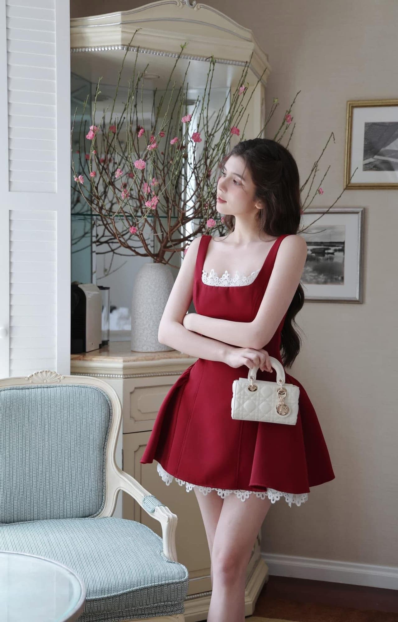 ชุดเดรส แต่งลูกไม้ สีแดง BRAND WABISABI 2148 Size S-M BKK รูปที่ 1