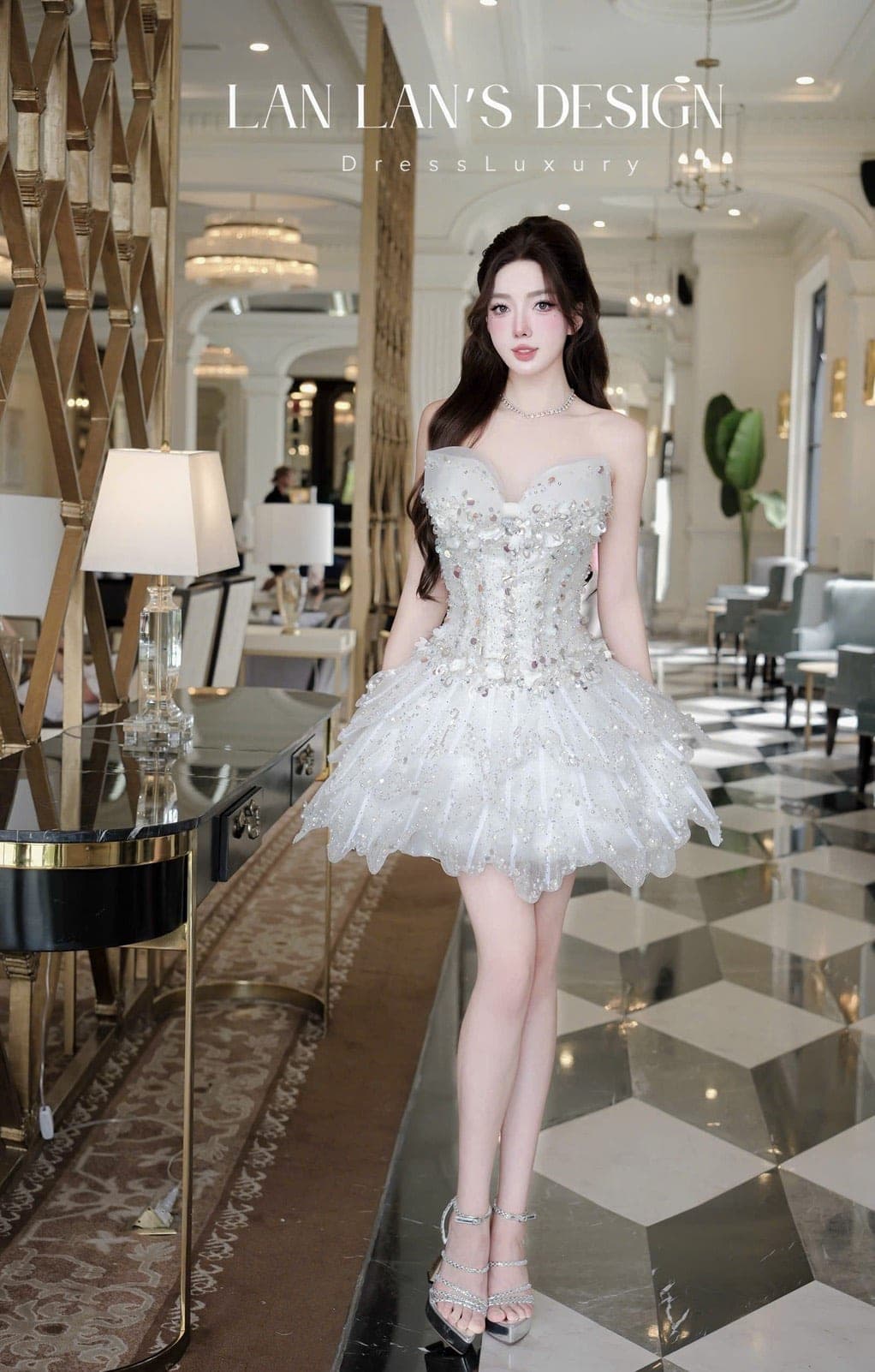 ชุดเดรส แต่งโบว์+กลิตเตอร์ สีขาว Brand HiSo 2225 Size M BKK รูปที่ 3