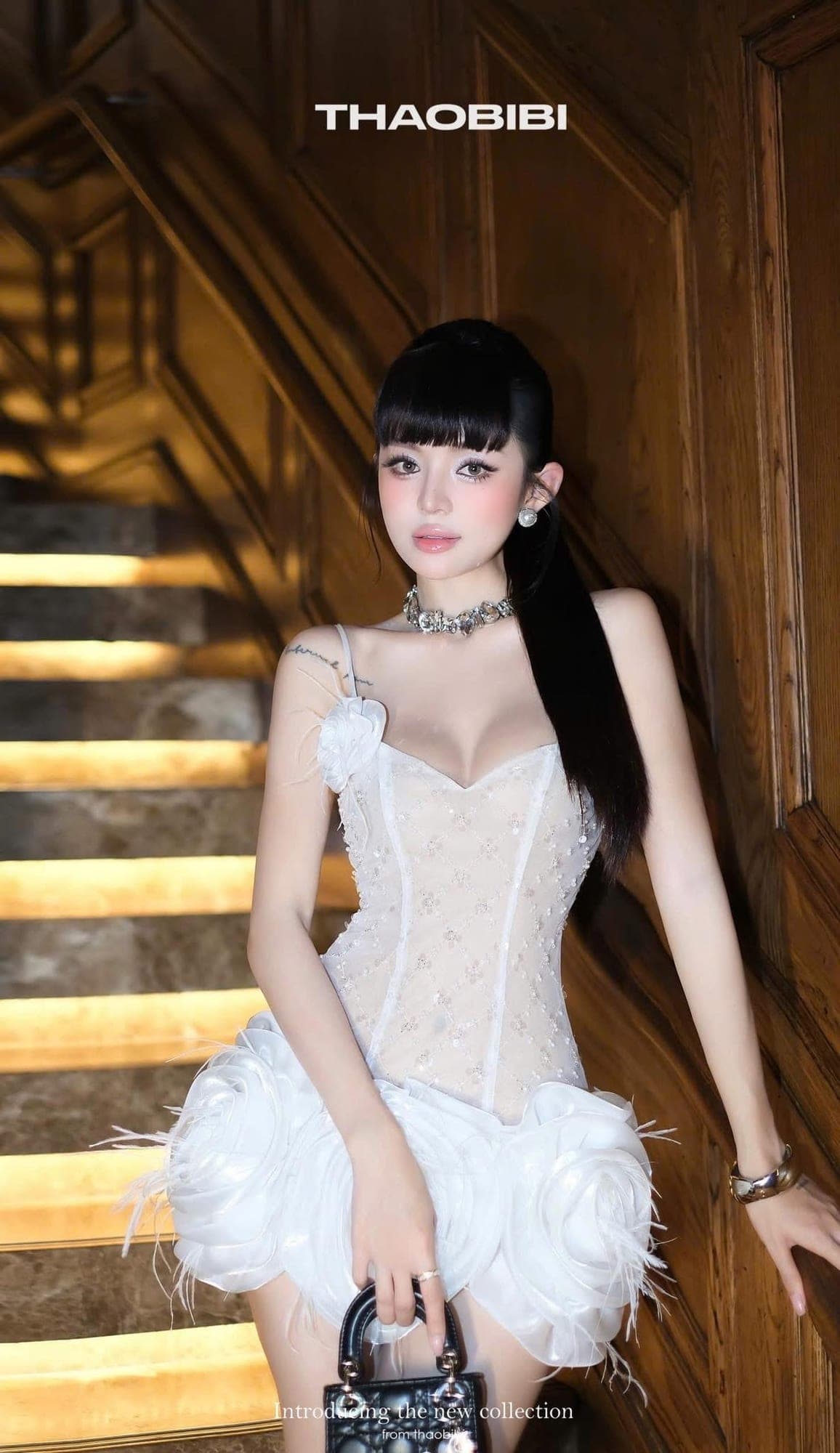ชุดเดรส สายเดี่ยว แต่งดอก  สีชมพู BRAND THAOBIBI 2219 Size M BKK รูปที่ 4