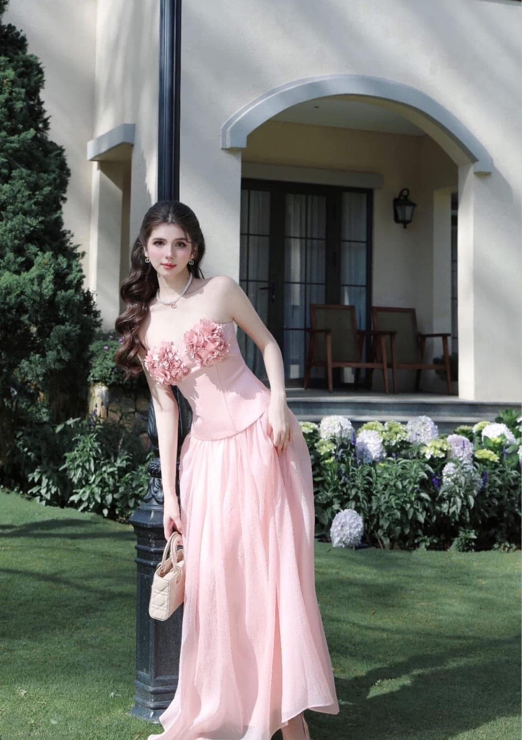 ชุดเซ็ท เกาะอก แต่งดอก BRAND TRANALI สีชมพู 4018 Size BKK รูปที่ 3