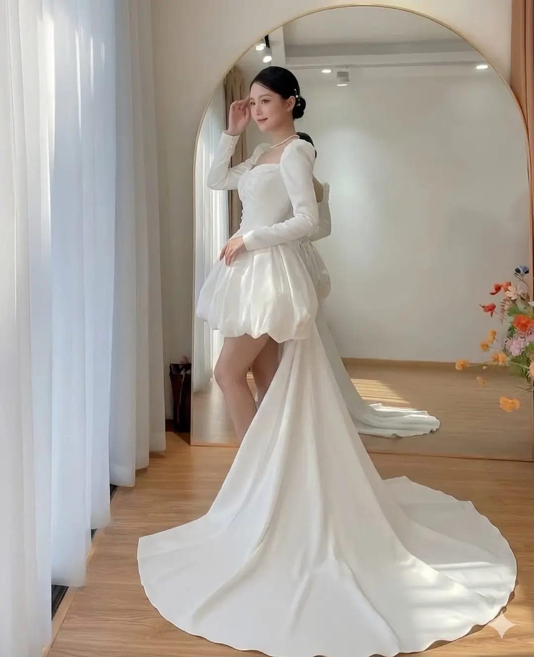 ชุดเดรส แขนยาว แต่งโบว์อก สีขาว BRAND HISO 2347 SIZE L รูปที่ 4