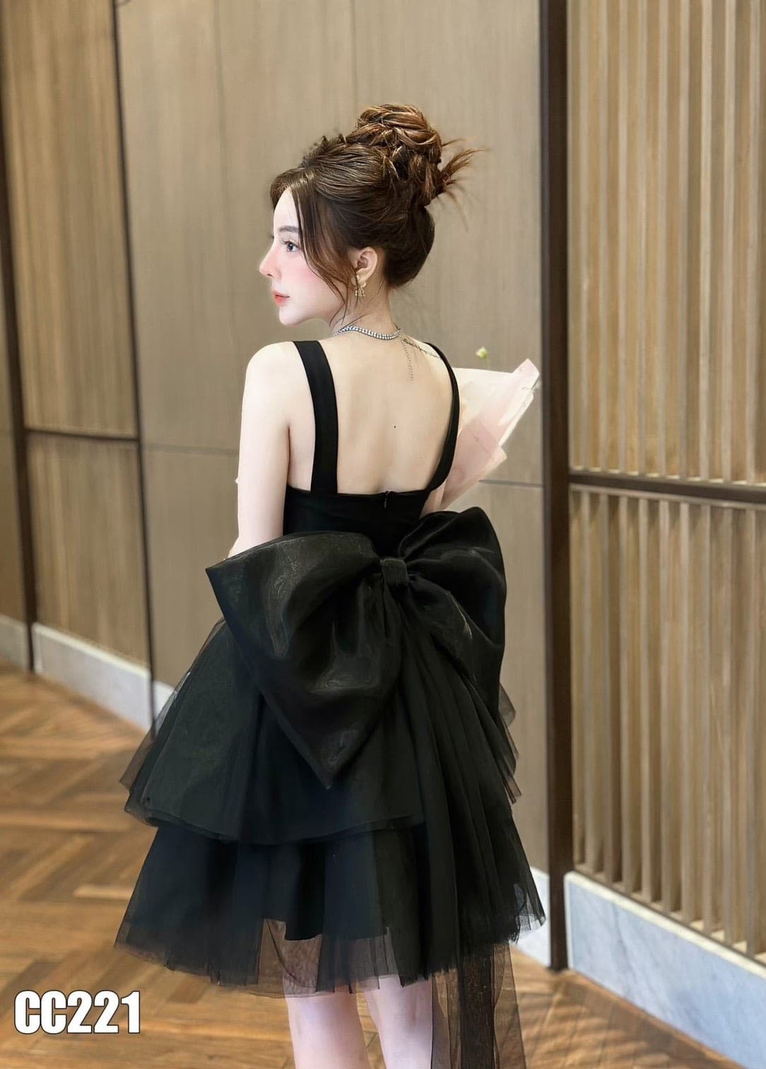 ชุดเดรส แต่งโบว์ ฟูฟ่อง สีดำ 2120 Size S BKK รูปที่ 4