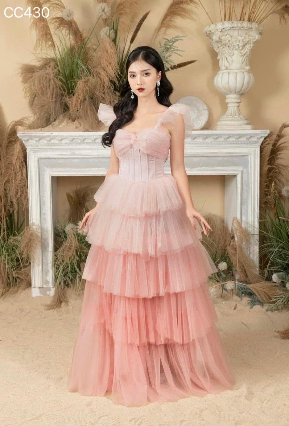 ชุดราตรียาว ทูโทน ฟูฟ่อง สีชมพู 3013 Size M รูปที่ 1