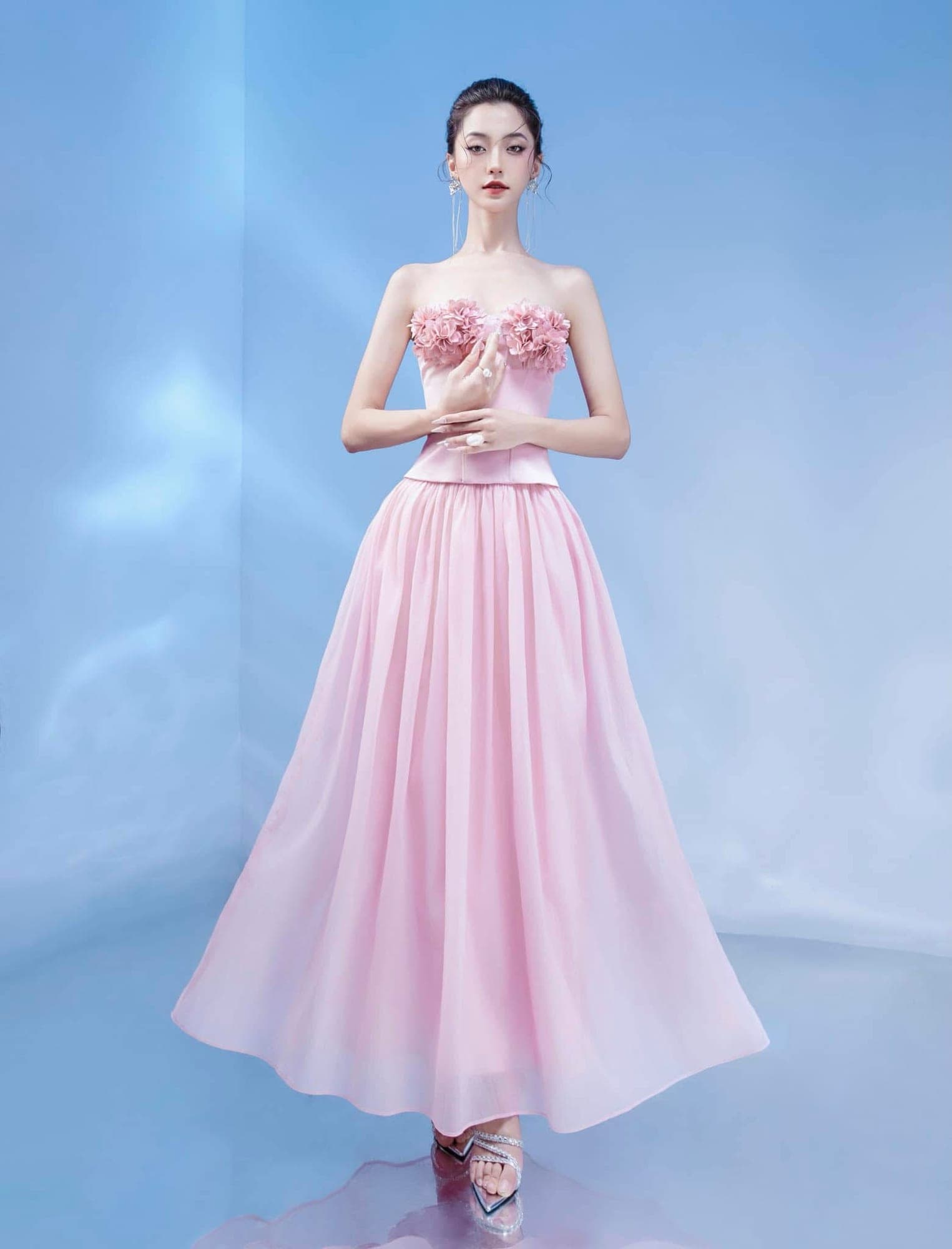 ชุดเซ็ท เกาะอก แต่งดอก BRAND TRANALI สีชมพู 4018 Size BKK รูปที่ 5