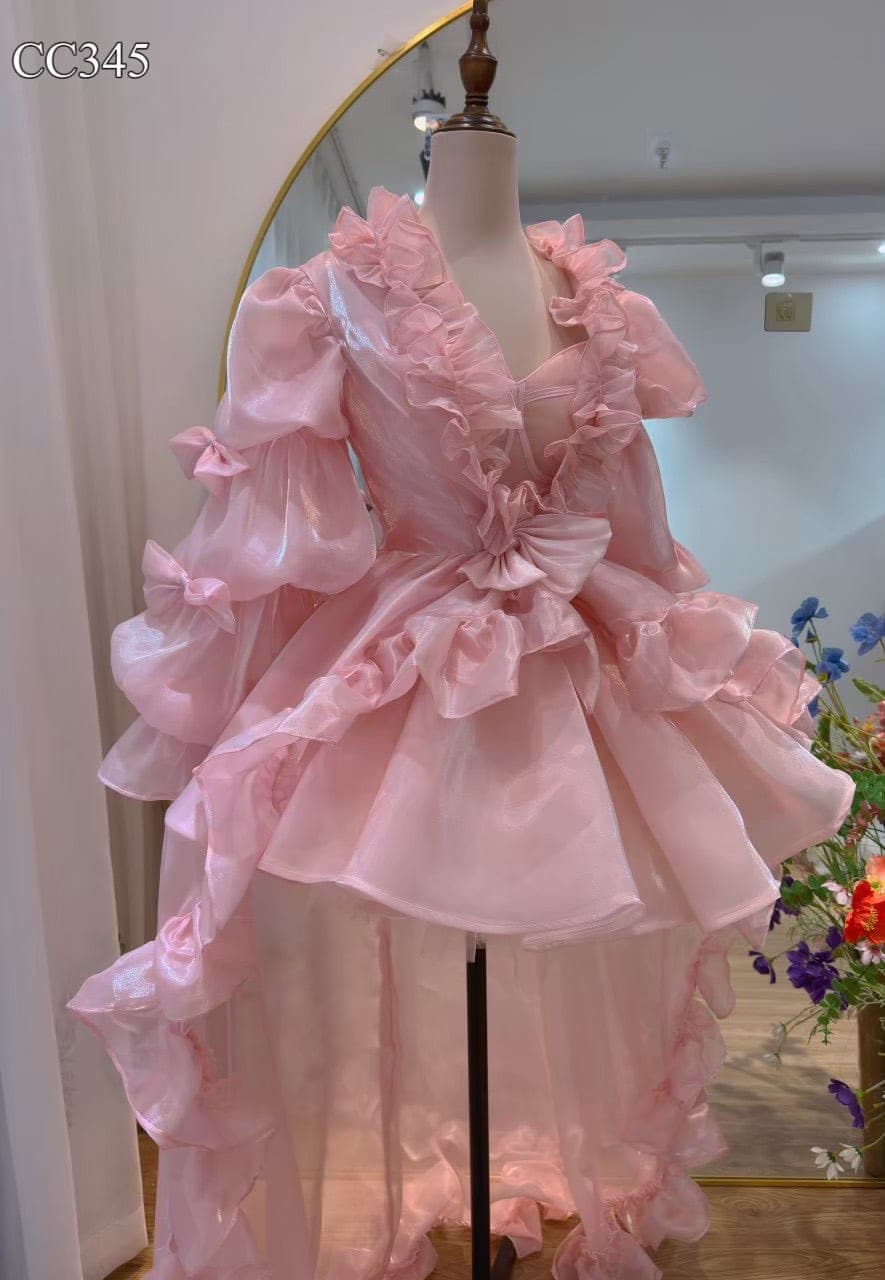 ชุดเดรส เกาะอก+ผ้าคลุม หางยาว สีชมพู 2077 Size M BKK รูปที่ 2