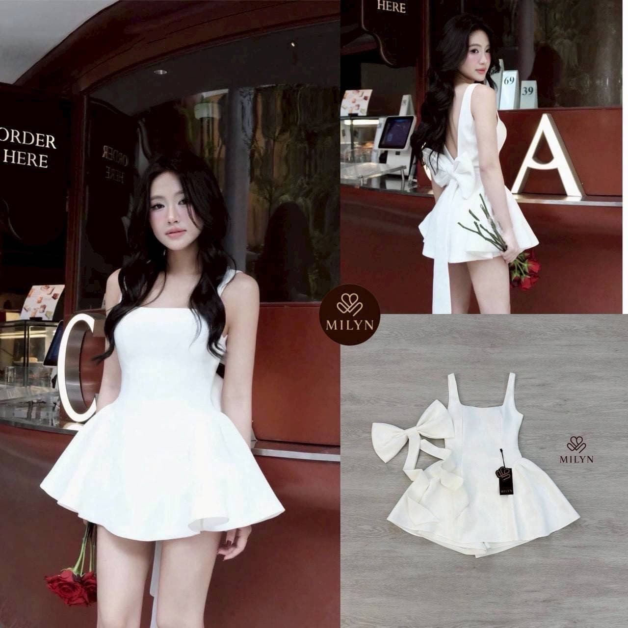 ชุดเซ็ท เสื้อ กางเกง โบว์ สีขาว 4026 Size L BKK รูปที่ 1