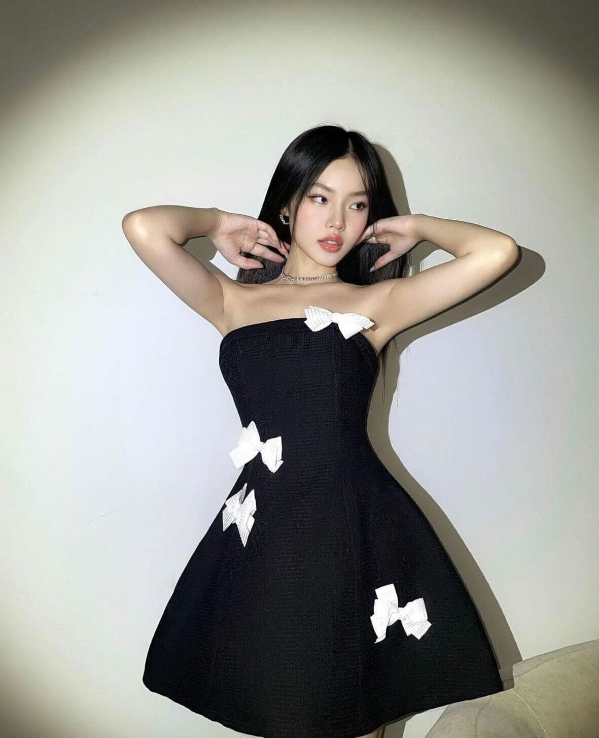 ชุดเดรส โบว์ขาว สีดำ Laneci 2169 Size S-M BKK รูปที่ 3