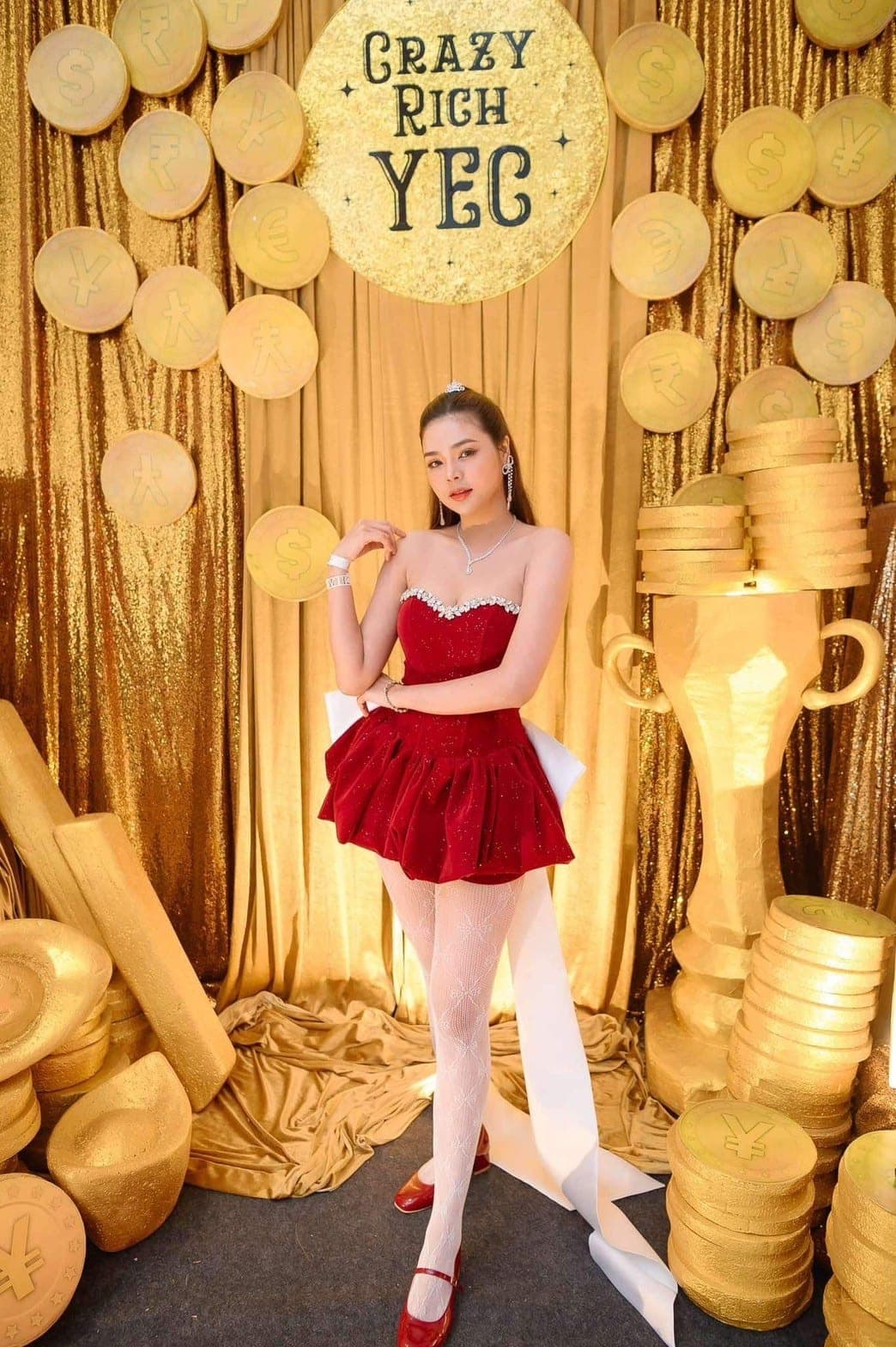 ชุดเดรส สีแดง เพรช โบว์ใหญ่ Brand LANE CI 2133 Size L BKK รูปที่ 7