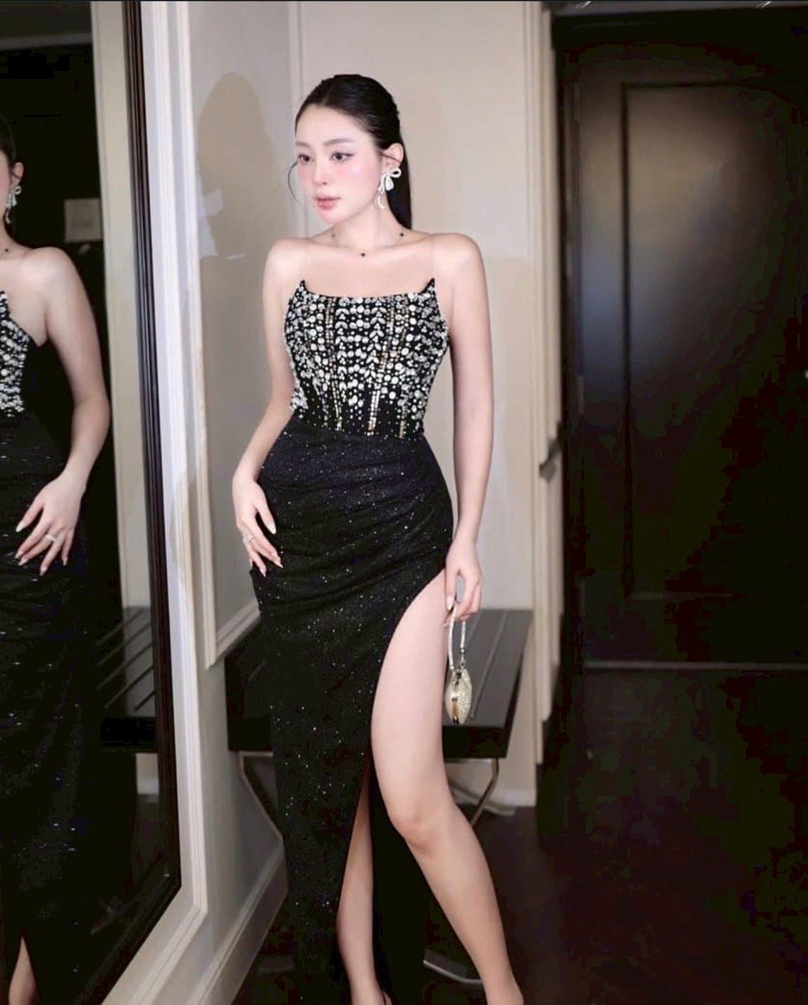 ชุดเดรส-ราตรี สีดำ เกาะอก แต่งเพรช ZEN LULU 3068 ZIZE S-M BKK รูปที่ 4