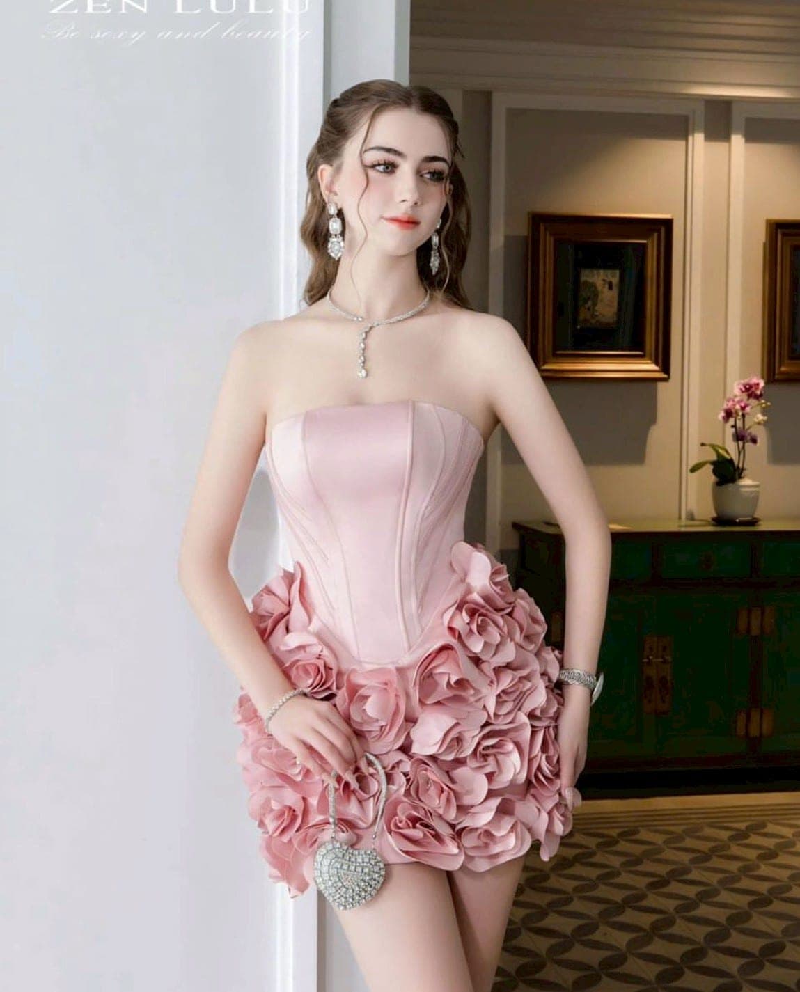 ชุดเดรส กุหลาบ ดำ ชมพู ZEN LULU 2190 SIZE S-M BKK รูปที่ 2