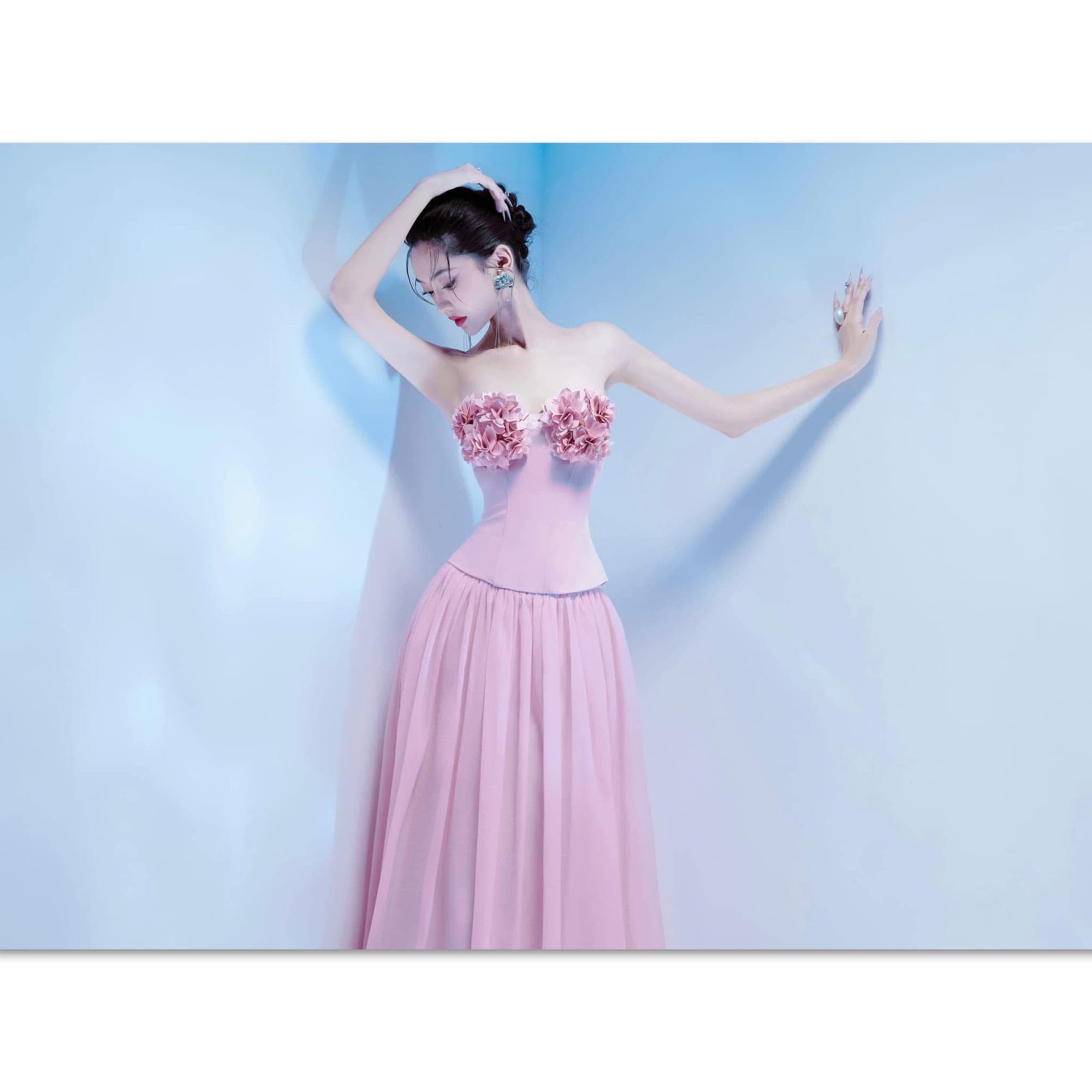 ชุดเซ็ท เกาะอก แต่งดอก BRAND TRANALI สีชมพู 4018 Size BKK รูปที่ 6