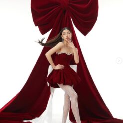 ชุดเดรส สีแดง เพรช โบว์ใหญ่ Brand LANE CI 2133 Size L