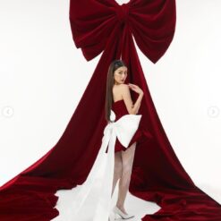 ชุดเดรส สีแดง เพรช โบว์ใหญ่ Brand LANE CI 2133 Size L