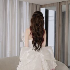 ชุดเดรส เกาะอก แต่งดอก+โบว์ สีขาว 2036 Size M