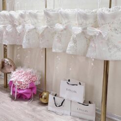 ชุดเดรส เกาะอก แต่งโบว์+กลิตเตอร์ สีขาว 2032 Size M