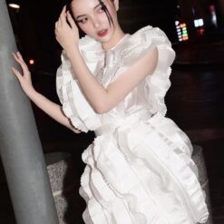 ชุดเดรส แต่งโบว์ สีขาว LOVELYN 2109 Size S