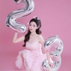 ชุดเดรส เกาะอก แต่งดอก สีชมพู 2027 Size S