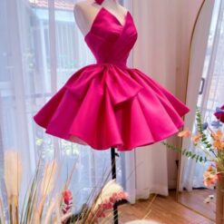 ชุดเดรส เกาะอก แต่งโบว์ สีบานเย็น 2111 Size S