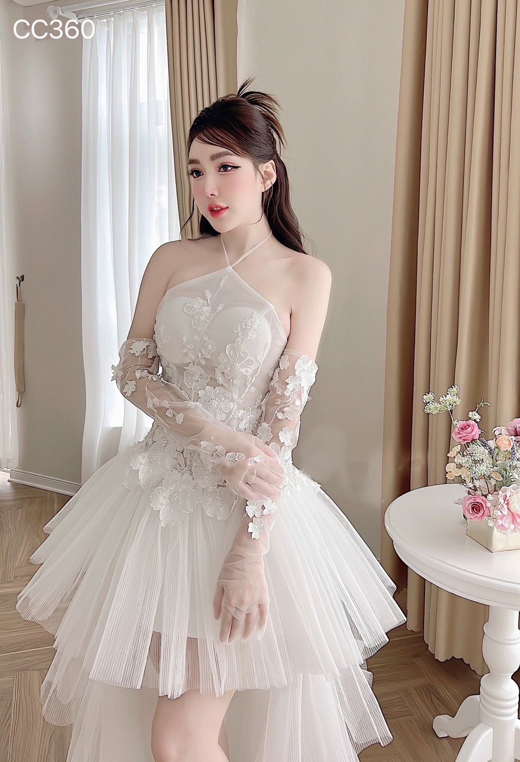 ชุดเดรส แต่งดอก สีขาว Brand HiSo 2132 Size S-M - Image 4