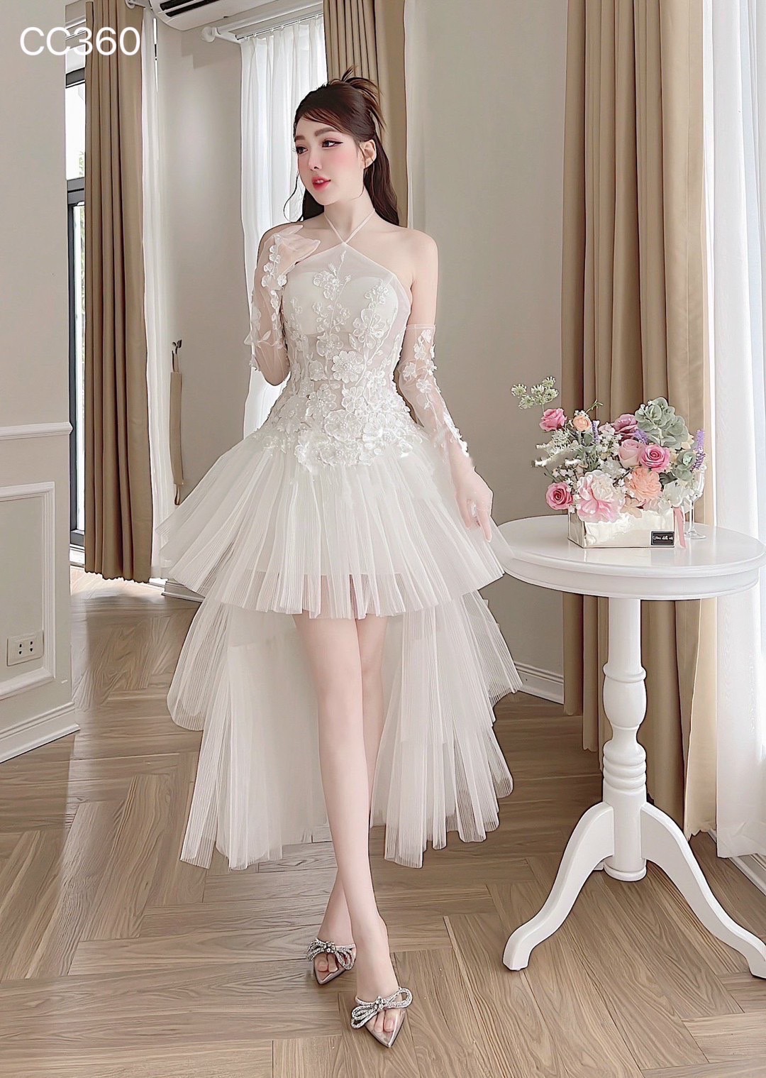 ชุดเดรส แต่งดอก สีขาว Brand HiSo 2132 Size S-M - Image 3