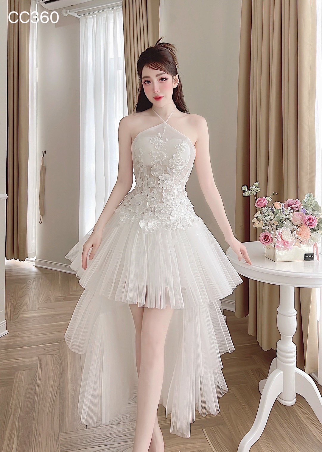 ชุดเดรส แต่งดอก สีขาว Brand HiSo 2132 Size S-M - Image 2