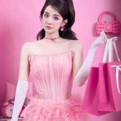 ชุดเซ็ท 3 ชิ้น เสื้อ+กระโปรง+ผ้าคลุม สีชมพู 4005 Size S