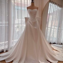 ชุดแต่งงาน ราตรียาว เกาะอก โบว์หลัง สีขาว 3016 Size S