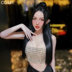 ชุดเซ็ท 2 ชิ้น เสื้อ+กระโปรง แต่งเพชร สีเงิน-ดำ 4010 Size S