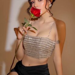 ชุดเซ็ท 2 ชิ้น เสื้อ+กระโปรง แต่งเพชร สีเงิน-ดำ 4010 Size S