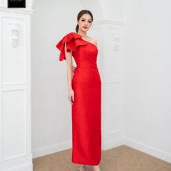 ชุดเดรส ราตรียาว แต่งโบว์ สีแดง BRAND LUXE 3035 Size S