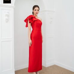 ชุดเดรส ราตรียาว แต่งโบว์ สีแดง BRAND LUXE 3035 Size S